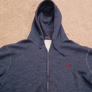Polo Ralph Lauren Navy Zip-Up Hoodie Sweater with Red Pony Mens Size XL